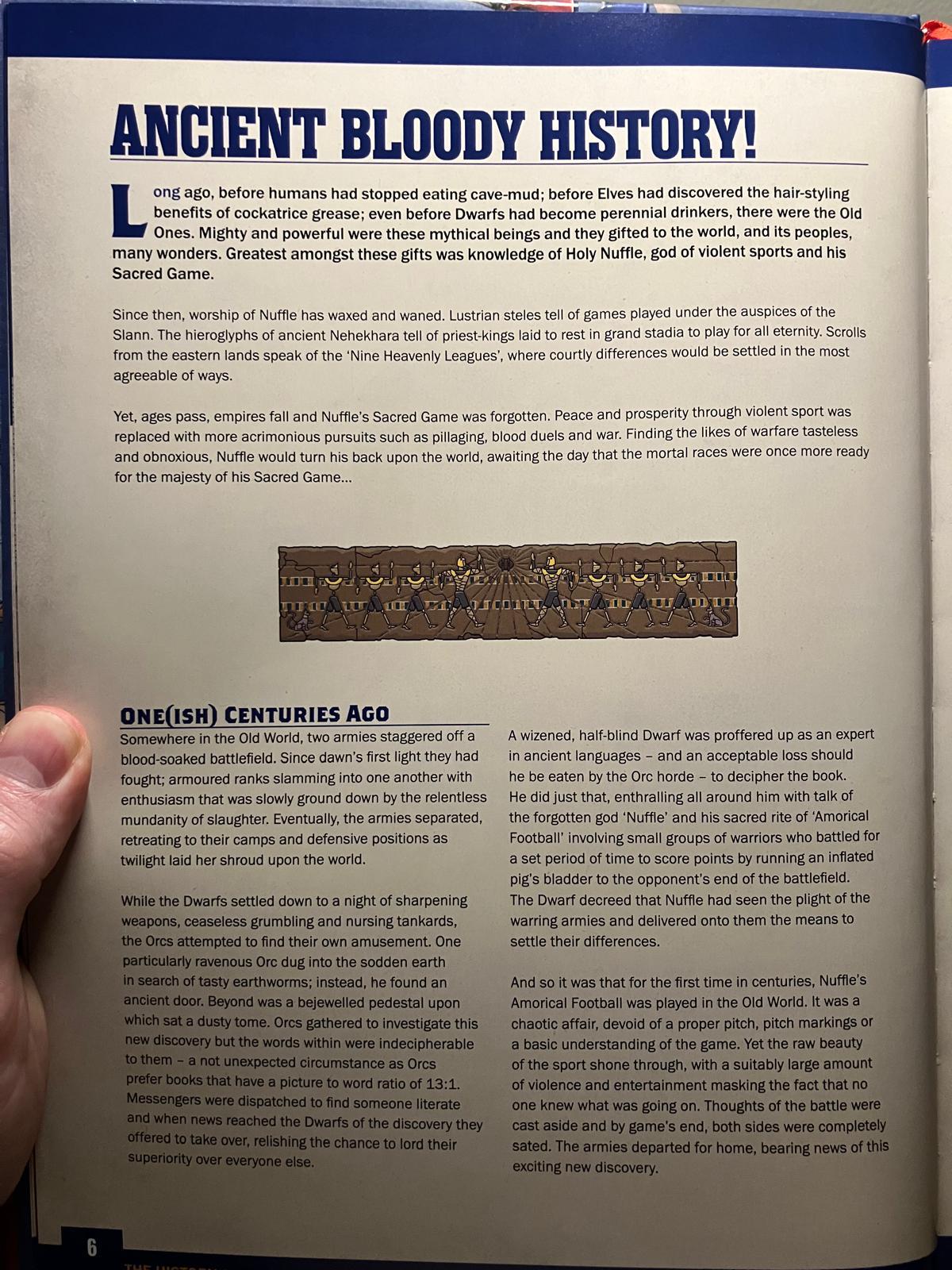 História da criação do blood bowl. Imagem do livro de regras.